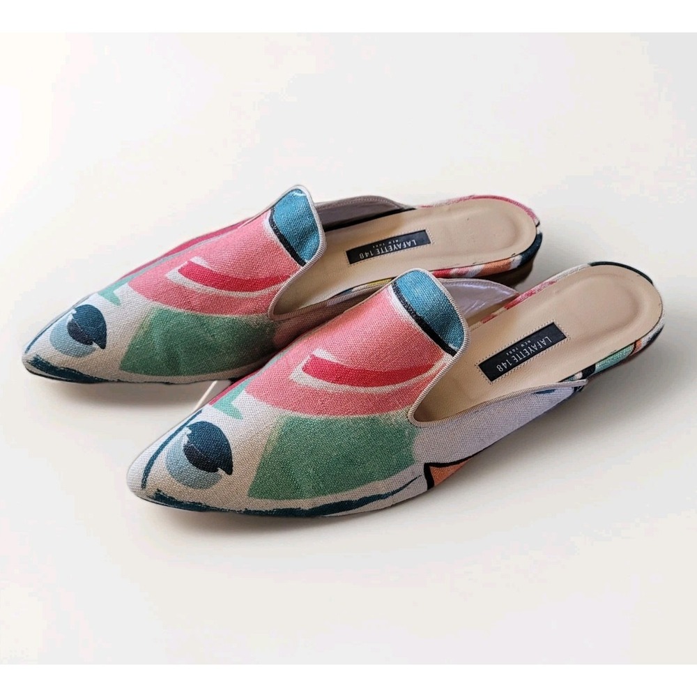 Lafayette 148 NY Abstract Print Pointed Toe Mules Made in Italy Size 38.5/ 8 USA